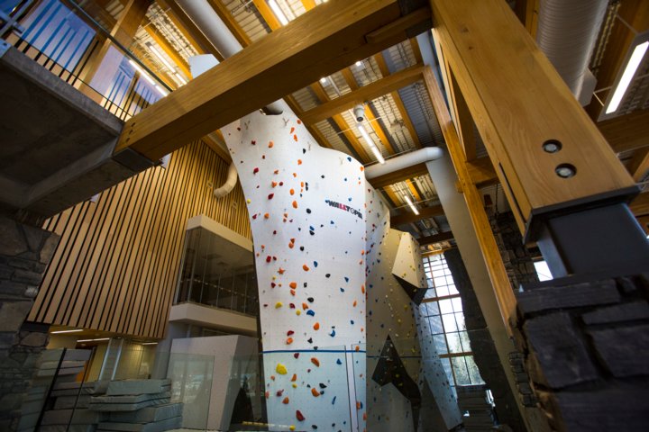 Interior of a rock climbing facility