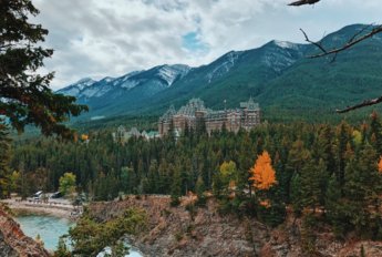 Wide shot of the Fairmont Banff Springs Hotel