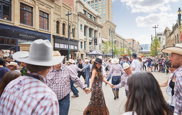 Square dancing on Stephen Avenue in Calgary.