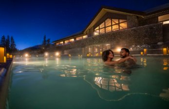 Couple in pool at Fairmont Jasper Park Lodge