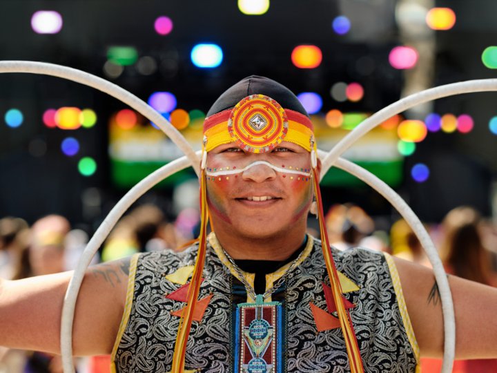A performer smiles at the Edmonton Pride Festival.